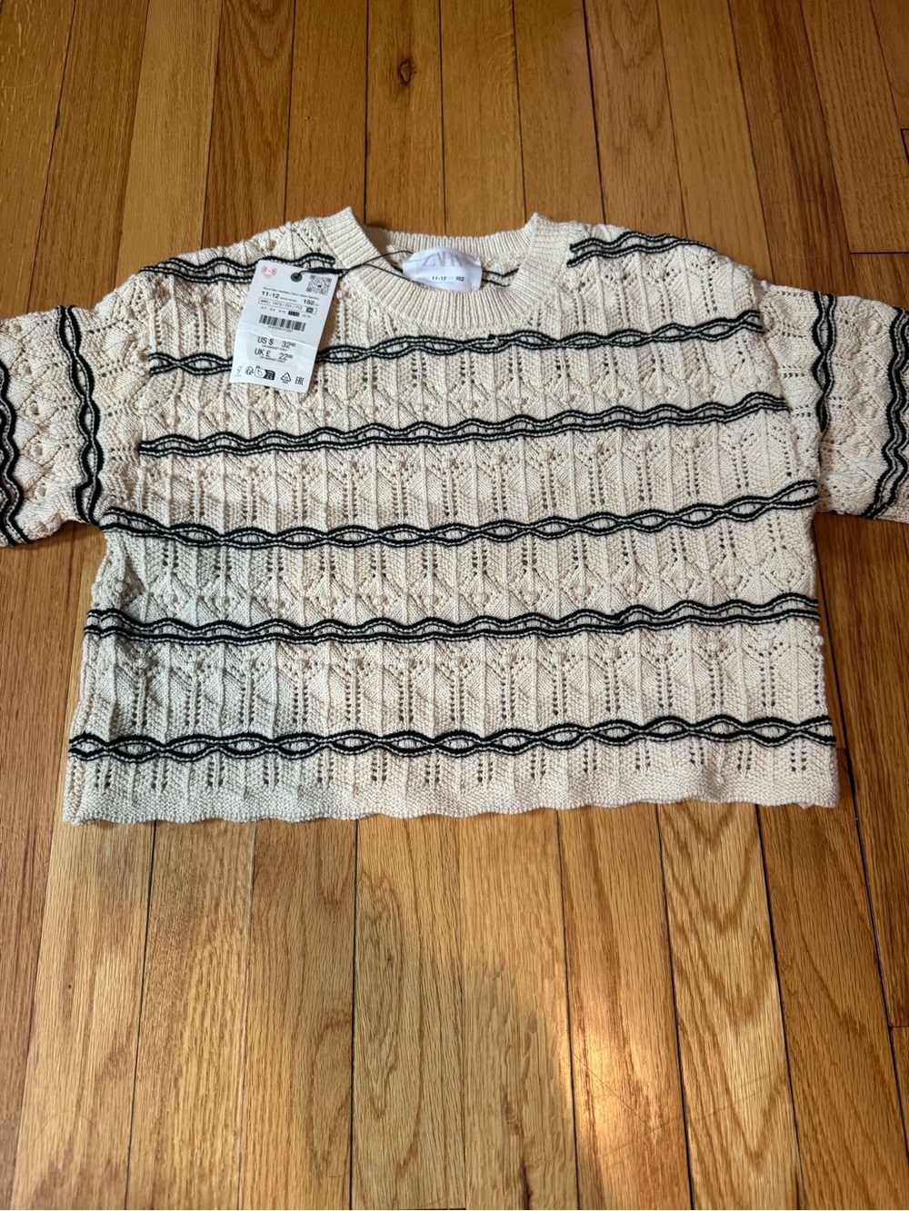 Zara Cream Knit Short-Sleeve Crochet Top
